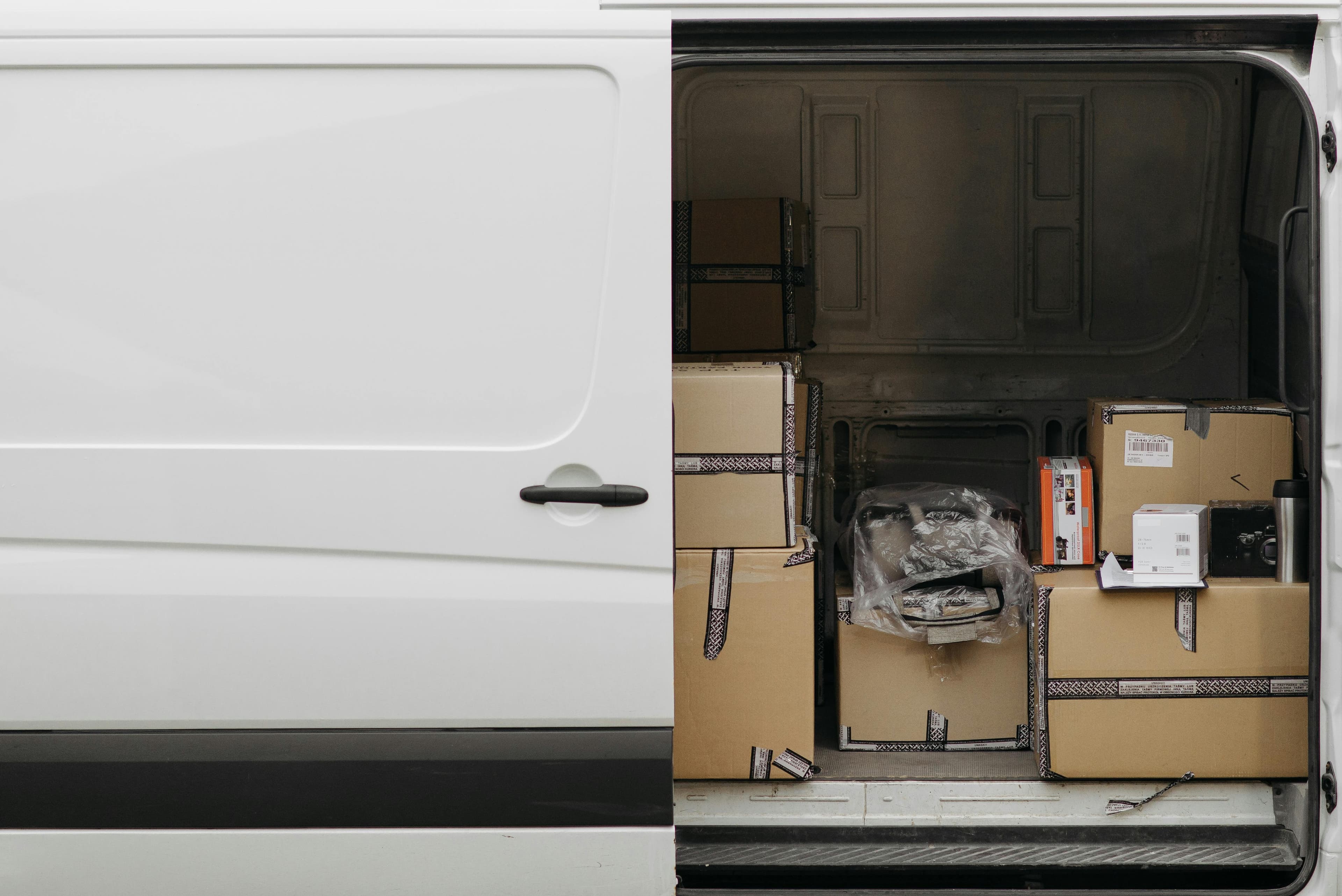 Boxes loaded into a delivery van